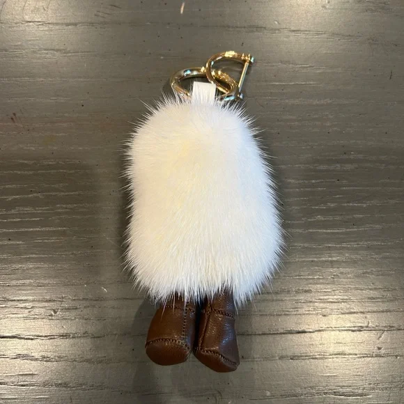 Egg Yolk Smiley Face Faux Fur Keychain - Picture 3 of 4